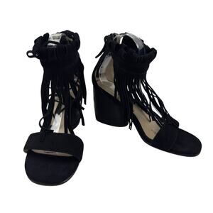 Matiko X Free People Black Boho Fringe Block Heels Women's Size 40/9.